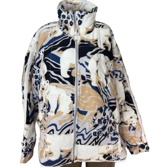 NEW FREE PEOPLE Womens Jacket Size M White/Multi Polar Bear Graphic Puffer - Picture 1 of 8